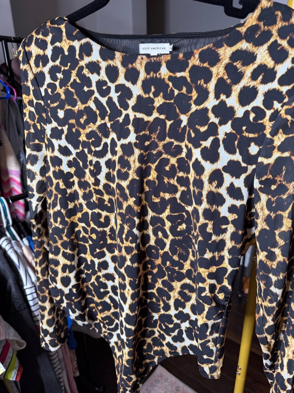 Good American Leopard Print Long Sleeve Top - Black & Gold